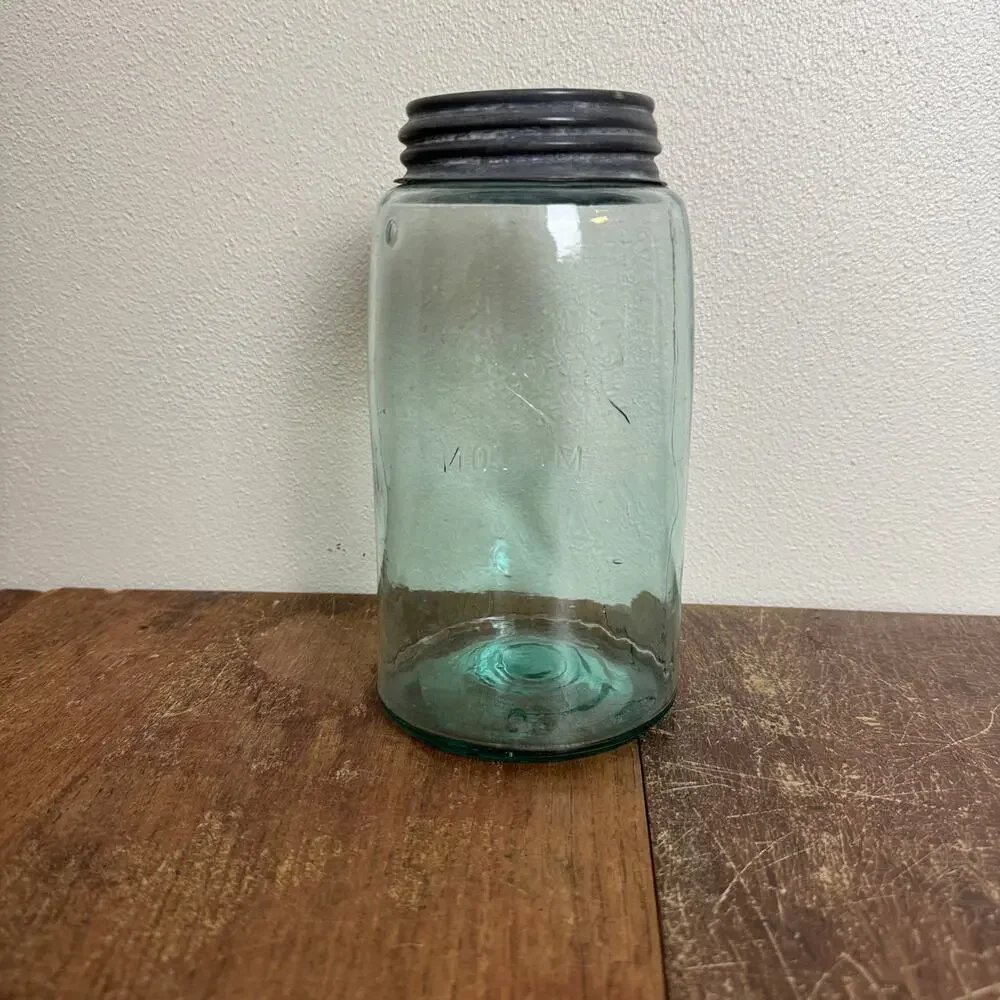 Antique‎ 1900-1910 Aqua Blue Ball Mason No Shoulder Lazy L Jar Zinc Lid